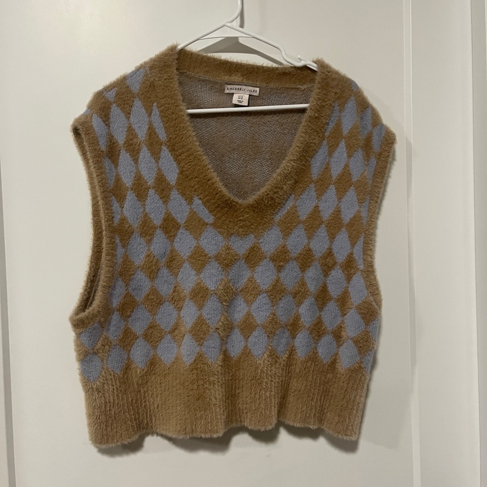 Sincerely Jules Oversized Argyle Vest